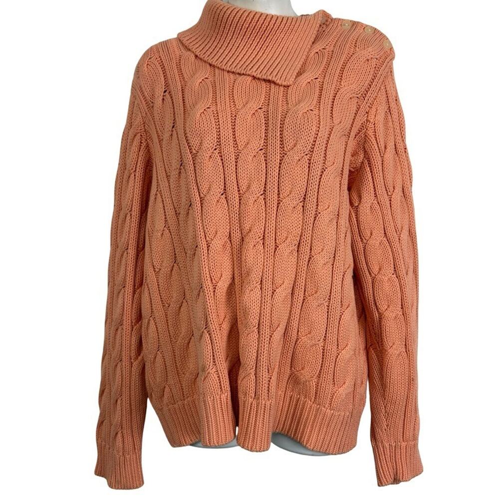 Lauren Ralph Lauren Cable Knit Turtleneck Orange Preppy Sweater Cotton sz 2X